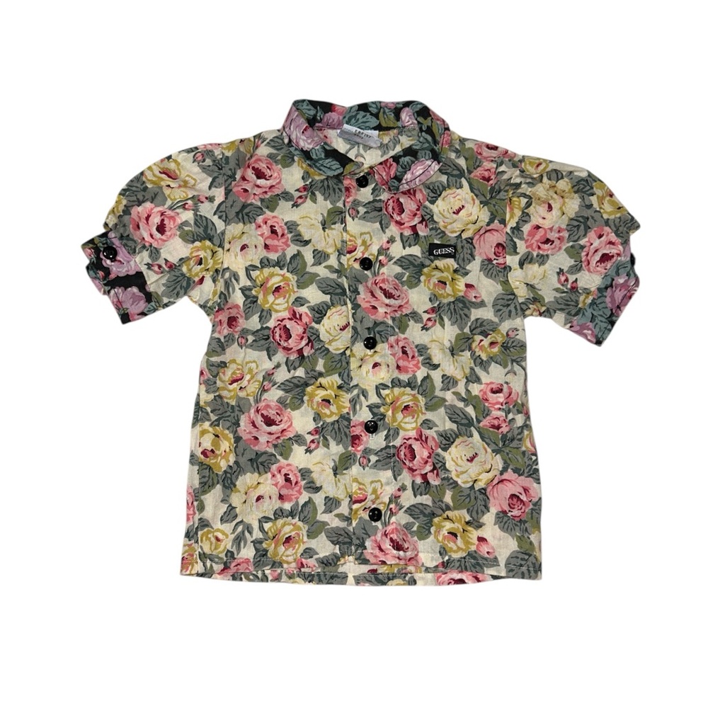 Vintage Guess Floral Rose Button Down Shirt - Size 12 Months